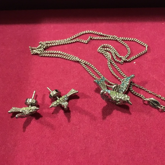 Fossil Jewelry - Fossil Pave Blue Green Silver Sparrow Necklace Set